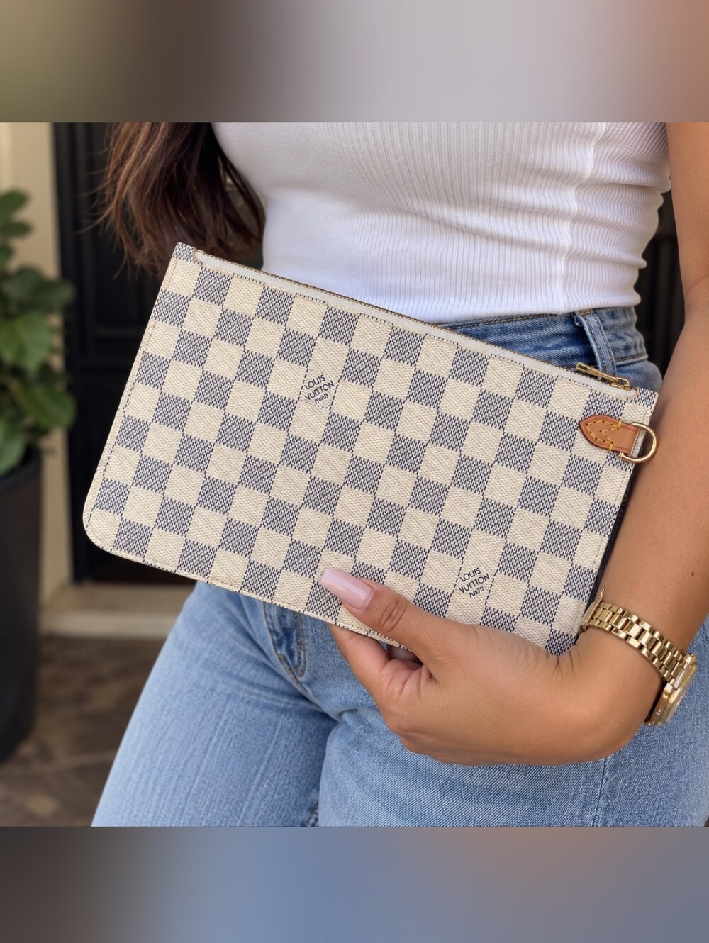 Louis Vuitton Damier Azur Neverfull Pochette Pouch Clutch